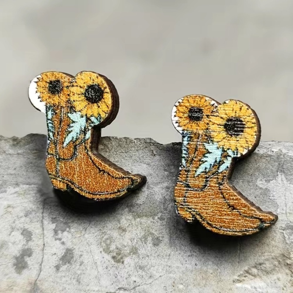 Cowgirl Boots Sunflower Earrings
